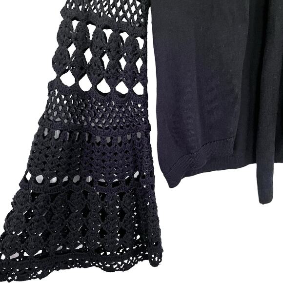 Kobi Halperin Black Tie Front Crochet Flare Bell Sleeve Knit Cardigan Size Small - Picture 4 of 9